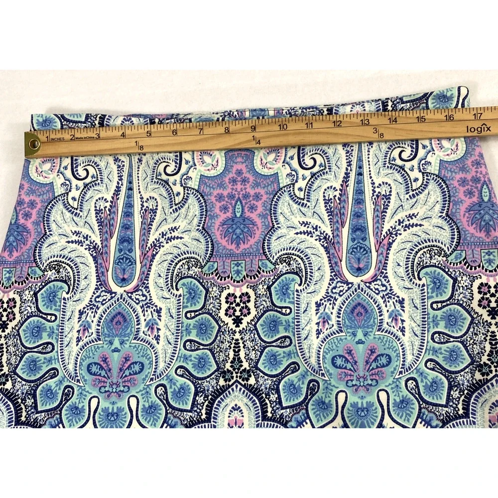 Talbots A Line Skirt Womens Size‎ 12 Blue Pink Artsy Print Cotton Blend Office